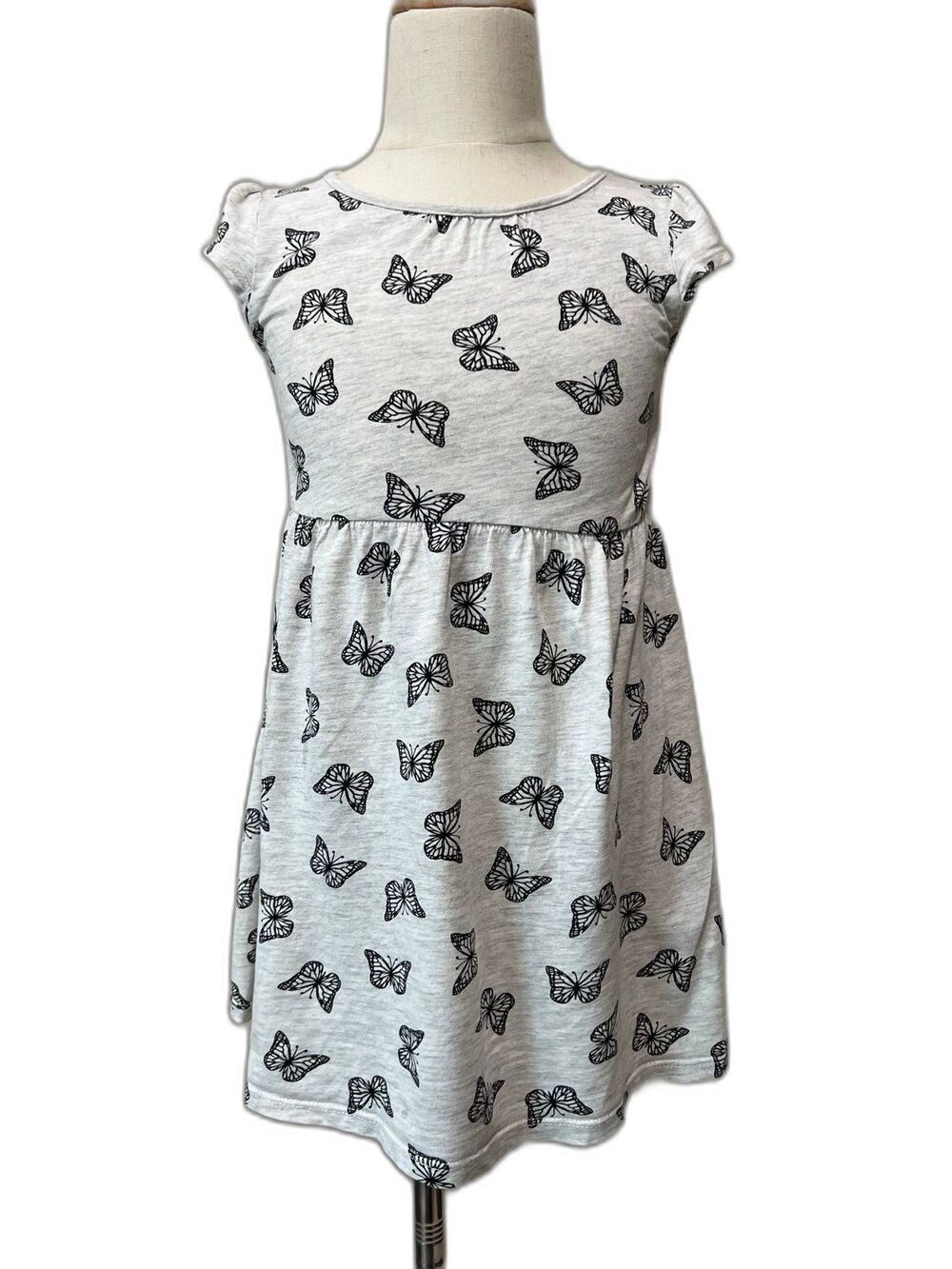 sz 4-6 Girls Gray Black Butterfly Short Sleeve T-Shirt Cotton Tee Dress